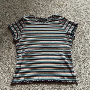 Multi colored crop top with lettuce edge details